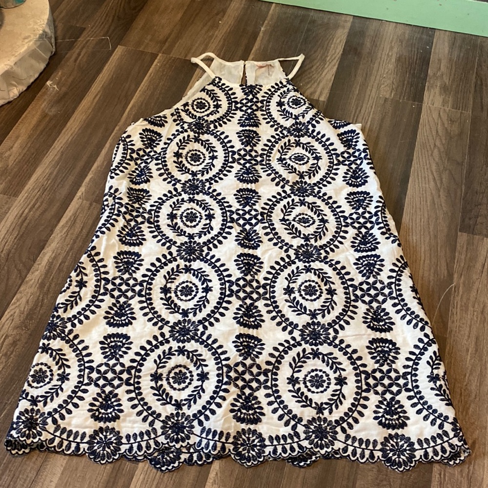 White and blue embroidered dress